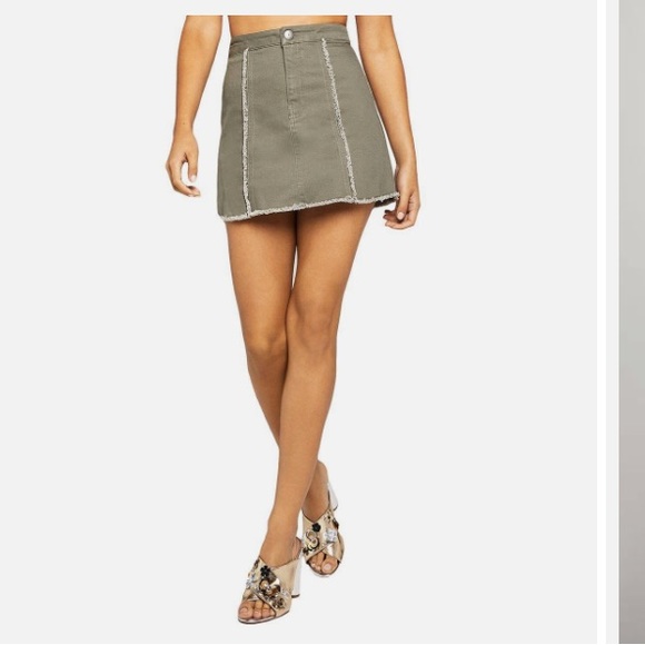NEW BCBGeneration Frayed Denim Mini Skirt Olive Army Green 27 - Picture 2 of 8